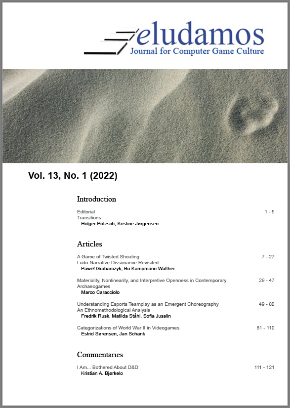 Cover of Eludamos vol. 13, No. 1 (2022)
